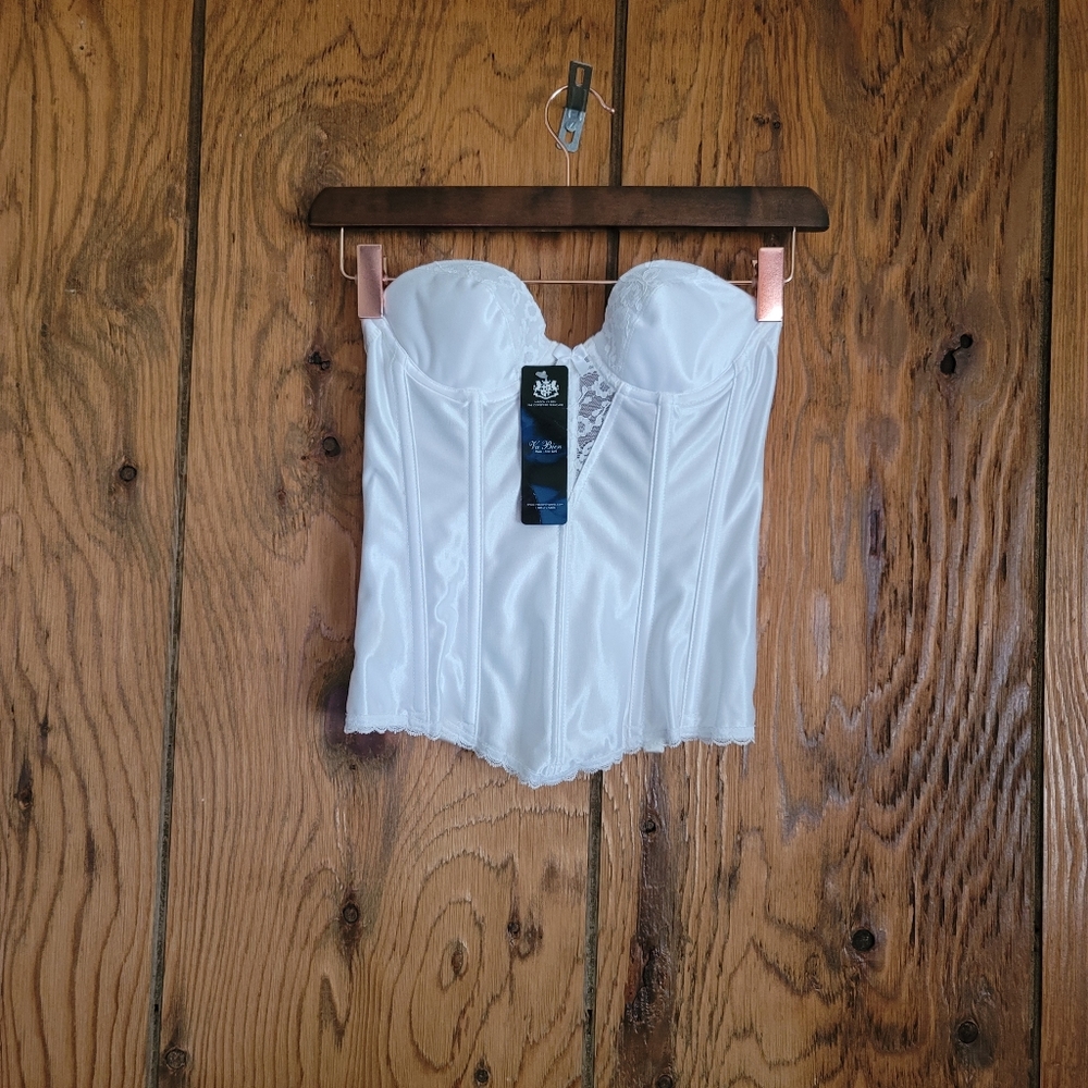 White bustier with detachable clear straps.